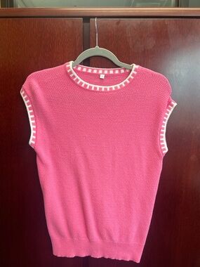 Fuchsia Knit Sweater with White Contrast Trim